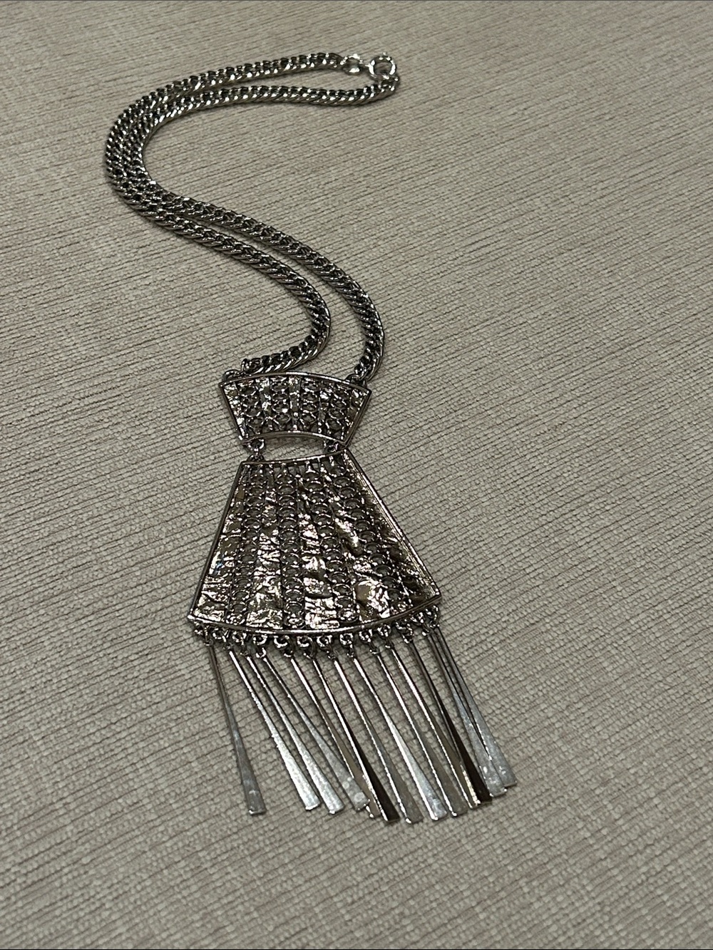 Silver-Tone Fringe Statement Pendant Necklace - Women Jewelry